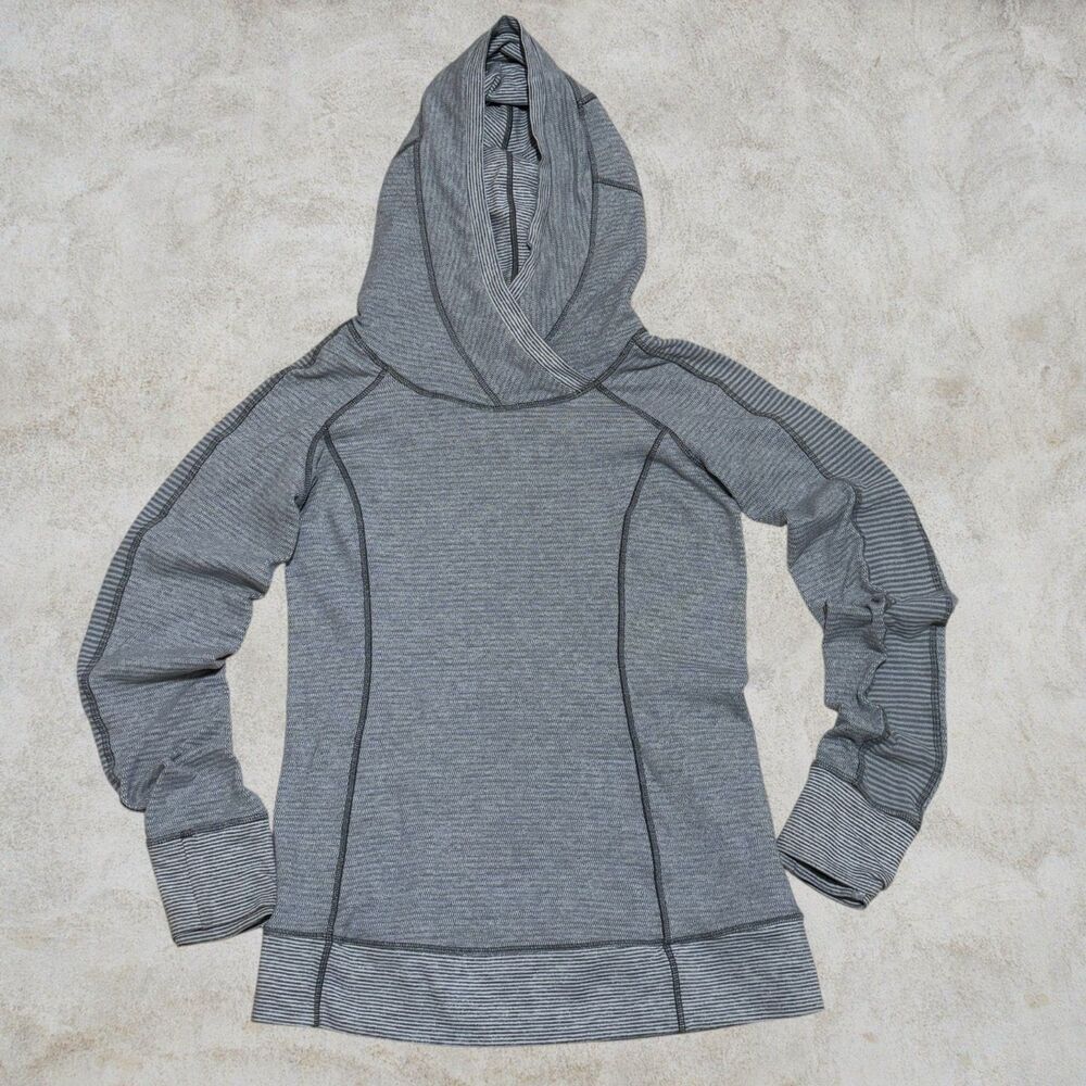 lululemon Hoodie Pullover Size 6 Gray Mini Check Rulu Thumbhole W3G88S Hooded